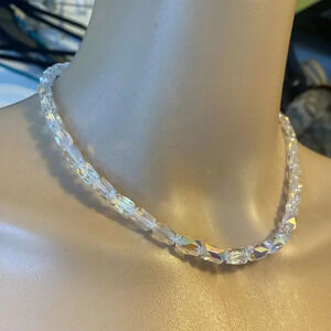 Vintage Crystal Aurora Borealis Beaded Necklace Choker Brighter Than Diamonds